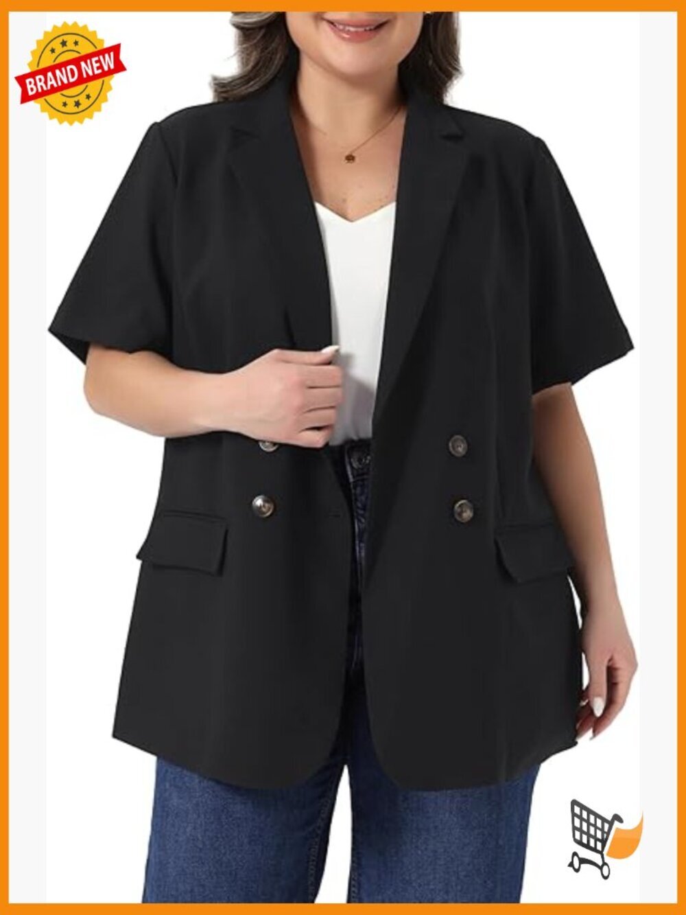 Plus Size Short Sleeve Double Breasted Blazer Business Casual